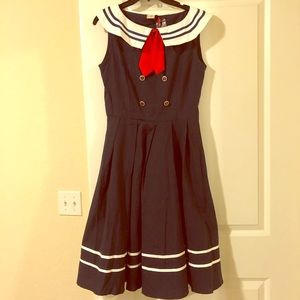 NWT 1940 Style Navy Sleeveless Sailor Swing Dress